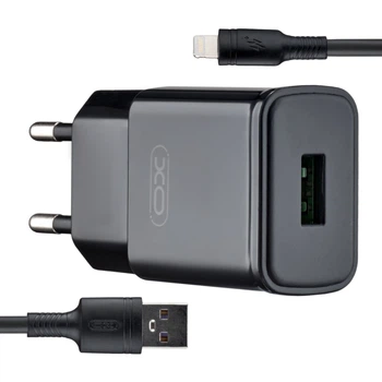 СЗУ XO L92D (EU) QC3.0 18W with Lightning cable (NB111) BLack