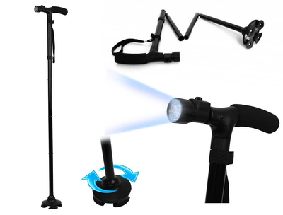 Трость телескопическая с подсветкой фонариком и нескользящей тройной подставкой Trusty Cane