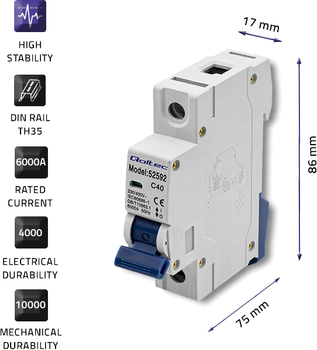 Автоматичний вимикач Qoltec C40 Запобіжник AC 40 A 1P (5901878525921)