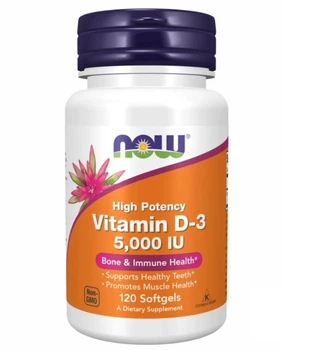 NOW Витамин D-3, Vitamin D-3 5000 IU - 120 капсул (733739003720)