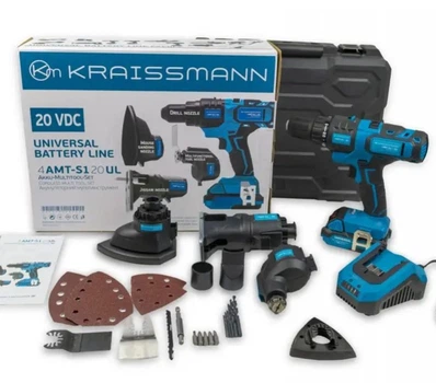 Аккумуляторный мультиинструмент Kraissmann 4 AMT-S1 20 UL (4 насадки, аккумулятор 2 А/ч, зарядное, кейс)