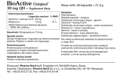 Suplement diety Pharma Nord BioActive Q10 Uniqinol 30 mg QH 30 kapsułek (5709976166103)
