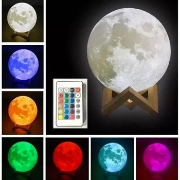 Светильник ночник Луна 3 D Moon Light RGB аккумуляторный 14 см с пультом Цветной