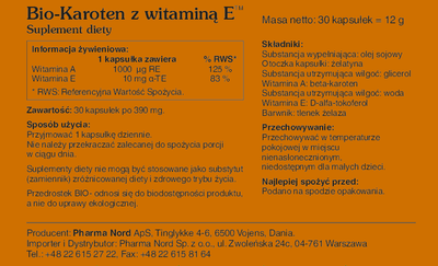 Suplement diety Pharma Nord Bio-Karoten + E 30 kapsułek (5709976100107)
