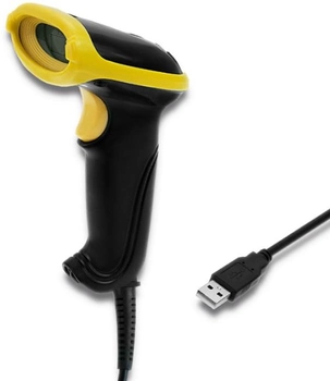Skaner kodów kreskowych Qoltec Laser 1D, 2D, USB Czarny z żółtym (50867) (5901878508672)