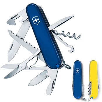 Швейцарський ніж Victorinox HUNTSMAN UKRAINE 91мм/15 функцій, синьо-жовті накладки