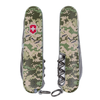 Швейцарский нож Victorinox HUNTSMAN ARMY 91мм/15 функций, Пиксель Зеленый с красным лого