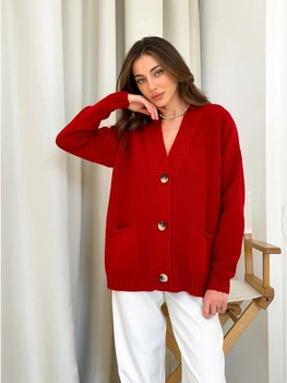 Кардиган с примесью шерсти вязаный женский ARTKNIT Casual 27651 One Size Красный (4823093442917)