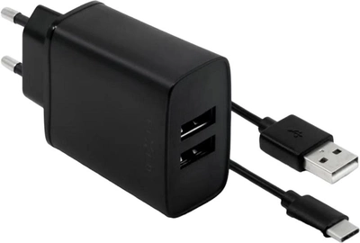 Зарядний пристрій для телефона Fixed Dual 15W + USB/USB-C Cable Black (8591680114894)
