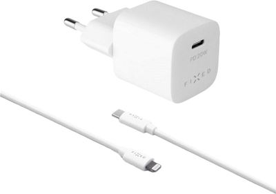 Зарядний пристрій для телефона Fixed Міні USB-C 20Вт + USB-C/Lightning Cable White (8591680137732)