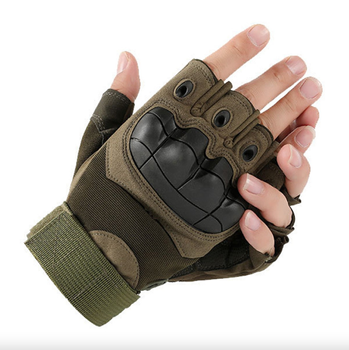 Перчатки тактические без пальцев летние для ВСУ c защитой на костяшках армейские L/9 Хаки