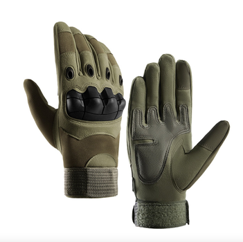 Тактичні рукавички повнопалі демісезонні для ЗСУ армійські сенсорні із захистом на кісточках L/9 Олива
