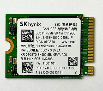 SSD Диск SK Hynix BC511 512GB M.2 2230 NVMe (HFM512GDGTNI-82A0A BA), Б/В