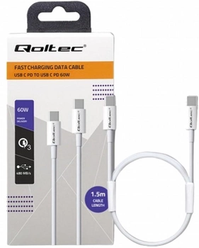 Кабель Qoltec USB Type-C 2.0 - USB Type-C 2.0 60 W 1.5 м White (5901878523606)