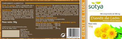 Дієтична добавка Sotya Diente De Leon 100 таблеток (8427483018537)