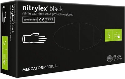 Однорaзові нітрилові рукавички Mercator Medical Nitrylex PF BLACK S чорні 100 шт (50 пар) К104505С