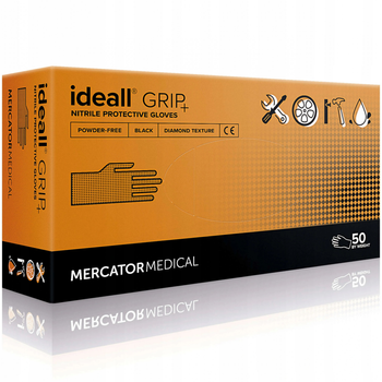 Рукавички Mercator Medical ideall GRIP+ нітрилові Чорні 25пар \ 50шт. розмір XL URT7589С