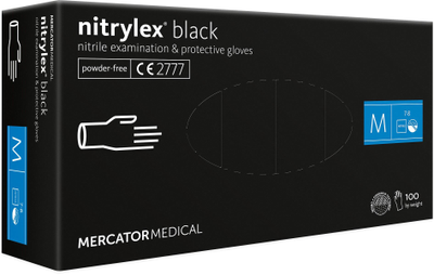 Однорaзовые нитриловые перчатки Mercator Medical Nitrylex PF BLACK M черные 100 шт (50 пар) К104505M