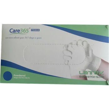 Перчатки Care365 опудренные латексные премиум качества размер M С365100М