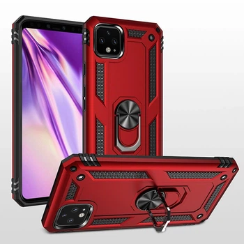 Противоударный чехол для Google Pixel 4 красный матовый с кольцом подставкой