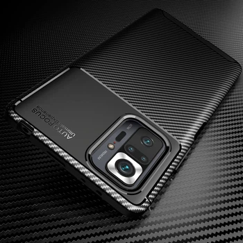 Противоударный чехол Карбон для Xiaomi Redmi Note 10 Pro черный резиновый бампер