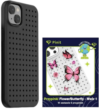 Etui Pinit Dynamic + Flower/ Butterfly Pin Wzór 1 do Apple iPhone 14 Black (5905359817321)