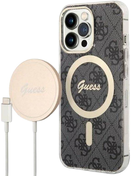 Панель + Зарядний пристрій Guess 4G Print MagSafe для Apple iPhone 13 Pro Black (3666339102791)
