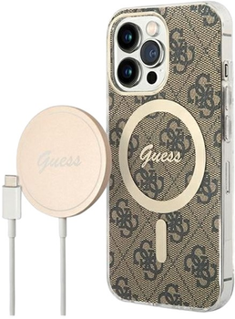 Etui + Ładowarka Guess 4G Print MagSafe do Apple iPhone 13 Pro Brown (3666339102876)