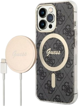 Etui + Ładowarka Guess 4G Print MagSafe do Apple iPhone 13 Pro Max Black (3666339102807)