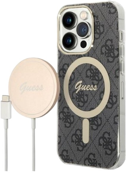 Панель + Зарядний пристрій Guess 4G Print MagSafe для Apple iPhone 14 Pro Black (3666339102838)