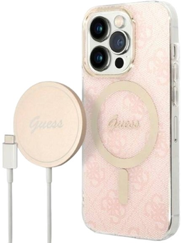 Панель + Зарядний пристрій Guess 4G Print MagSafe для Apple iPhone 14 Pro Pink (3666339103064)