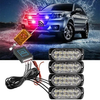 Стробоскоп з пультом управления 12 LED 12-24V комплек 4 шт. Красно-синий (проблесковый маячок)