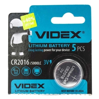 Батарейкаи літієві Videx CR2016 BLISTER CARD - 1шт