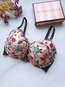 Бюстгалтер женский с пуш-апом Victoria's Secret Розовый с кружевом A-1385 32D/70D