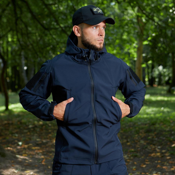 Влагозащищенная Мужская куртка Softshell / Верхняя одежда с анатомическим покроем темно-синяя размер XL