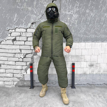 Мужской зимний костюм FALCON с синтетическим пухом / Влагозащищенная куртка с капюшоном + брюки олива размер L