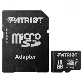 Карта пам'яті Patriot 16Gb MicroSD LX Series SDHC (UHS-1) class 10 (adapter SD) для фотокамери/телефону/планшету