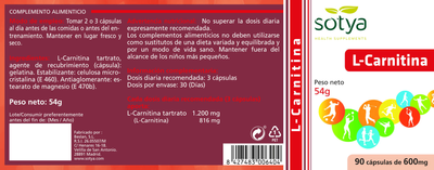 Suplement diety Sotya L Carnitina 600 mg 90 kapsułek (8427483006404)