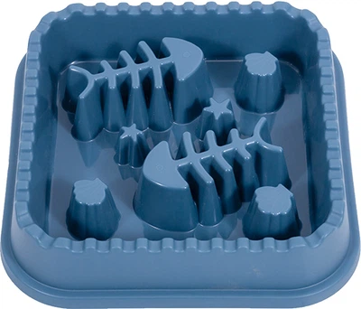 Миска WahoPet slow feeder для сповільненого годування, з рибками, пластик, 21.5×21.5 см, блакитна (2700000023686)