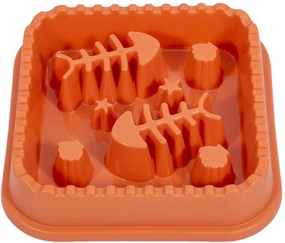 Миска WahoPet slow feeder для сповільненого годування, з рибками, пластик, 21.5×21.5 см, оранжева (2700000023693)