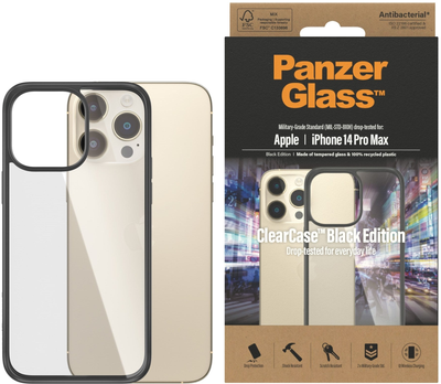 Etui Panzer Glass Clear Case Antibacterial do Apple iPhone 14 Pro Max Black (5711724004087)