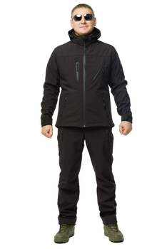 Костюм мужской демисезонный Softshell Черный 52 брюки куртка с капюшоном 4 кармана на замке защита от ветра и осадков водонепроницаемый материал