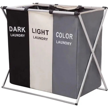 Органайзер для грязного белья Laundry Basket на 3 отсека темное светлое и цветное