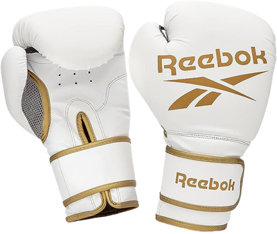 Боксерські рукавички Reebok Boxing Gloves RSCB-12010GD 10 унцій Білі/Золотисті (885652021210)