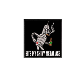 Шеврон на липучці (велкро) Bite My Shiny Metal Ass Бендер 9х9 см Чорний 5104