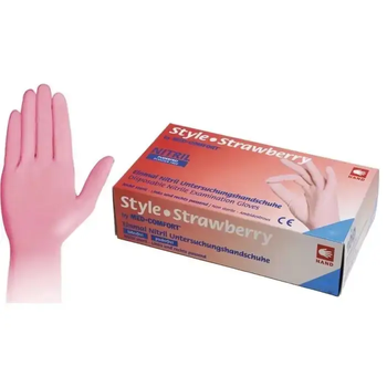Перчатки нитриловые неопудренные Med-Komfort Style Strawberry розовые размер XS 50 пар