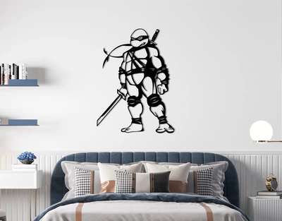 Декоративне панно на стіну з дерева Upwood Decor Черепашка ніндзя Ninja Turtle 50 х 67.5 см black