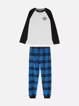 Піжама флісова сіро-синя в клітинку (кофта+штани ) Primark 140см (400093803)