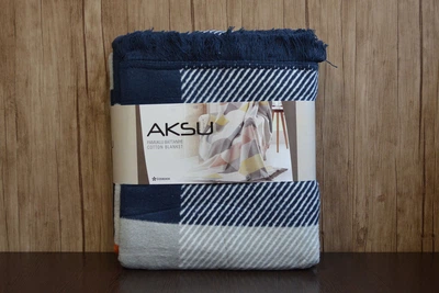 Плед хлопковый Aksu 007 180х220 см Серый в клетку
