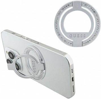 Uchwyt-pierścień na smartfon Guess Ring Stand MagSafe GUMRSALDGS Rhinestone Srebrny (3666339170387)